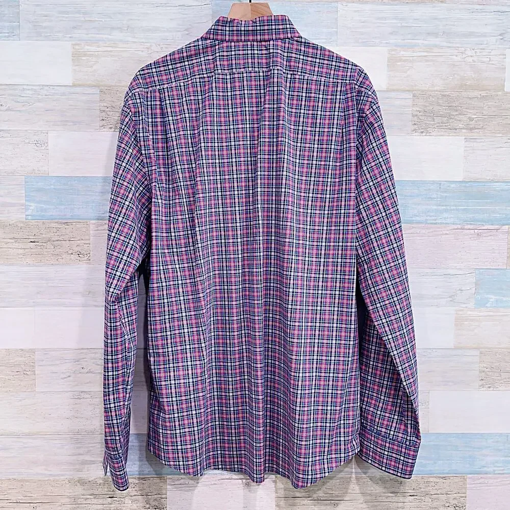 POLO Ralph Lauren Slim Cotton Stretch Shirt Blue Red Plaid Casual Mens XXL 2XL